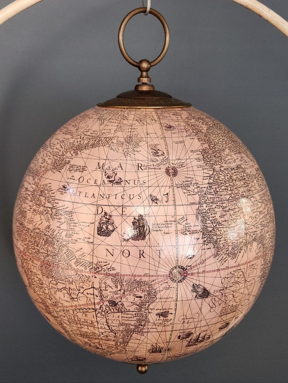 Hondius Old World Terrestrial 12.5" Pink Hanging Globe